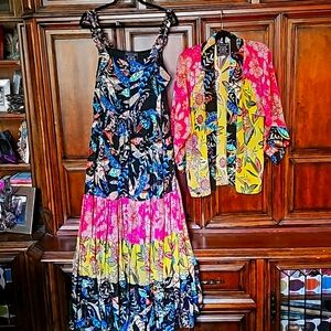 JOHNNY WAS JADE MULTI FLORAL PRINT KIMONO JACKET & MAXI DRESS SZ. MD! WORN ONCE!